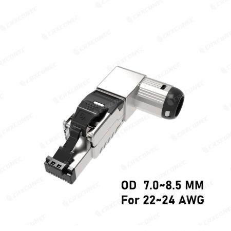 Cat.7/Cat.6A Five Angled STP Toolless RJ45 Connector 7.0-8.5MM - Cat.6A STP angled termination plug 7.0-8.5mm